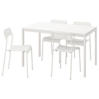МЕЛЬТОРП / АДДЕ Стол и 4 стула, белый, 125 см