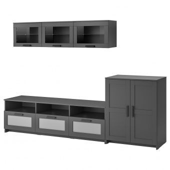 картинка БРИМНЭС Шкаф для ТВ, комбинация, черный, 258x41x190 см от магазина Wmart