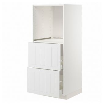 картинка МЕТОД / МАКСИМЕРА Высокий шкаф с 2 ящиками д/духовки, белый, Стенсунд белый, 60x60x140 см от магазина Wmart