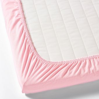 картинка ЛЕН Простыня натяжн для кроватки, белый, розовый, 60x120 см от магазина Wmart