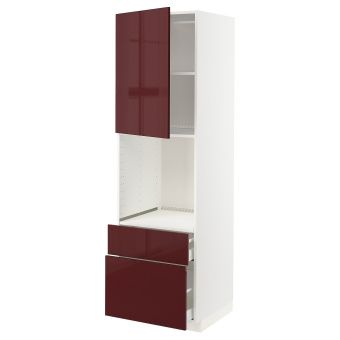 картинка METOD МЕТОД / MAXIMERA МАКСИМЕРА Выс шк д/дхвк+двр/2фрнт/1срд/1вс ящ - белый Калларп/глянцевый темный красно-коричневый 60x60x200 см от магазина Wmart