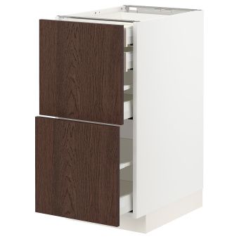 картинка METOD МЕТОД / MAXIMERA МАКСИМЕРА Напольн шк 2фасада/2низ/1срд/1вс ящ - белый/Синарп коричневый 40x60 см от магазина Wmart