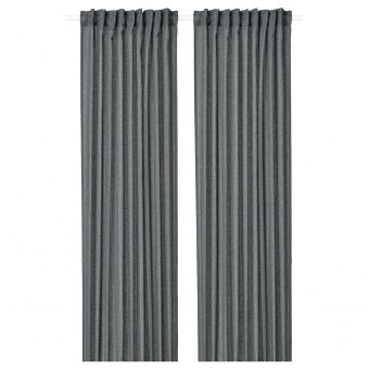картинка МИЛДРУН Гардины, 1 пара, темно-серый, в полоску, 145x300 см от магазина Wmart