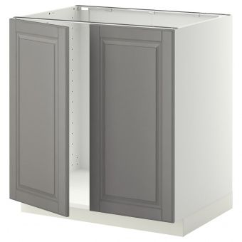 картинка METOD МЕТОД Напольн шкаф д раковины+2 двери - белый/Будбин серый 80x60 см от магазина Wmart