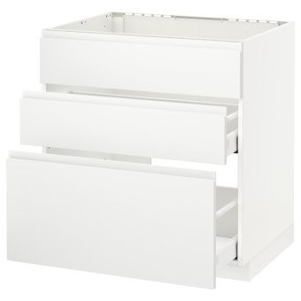 картинка METOD МЕТОД / MAXIMERA МАКСИМЕРА Напольн шк п-мойку+3фрнт пнл/2ящ - белый/Воксторп матовый белый 80x60 см от магазина Wmart