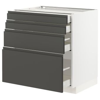 картинка METOD МЕТОД / MAXIMERA МАКСИМЕРА Напольн шкаф 4 фронт панели/4 ящика - белый/Воксторп темно-серый 80x60 см от магазина Wmart
