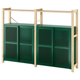 картинка ИВАР 2 секции/полки/шкафы, сосна, зеленый сетка, 175x30x124 см от магазина Wmart