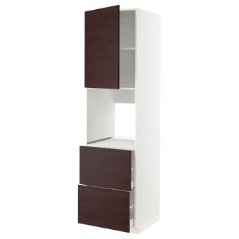 картинка METOD МЕТОД / MAXIMERA МАКСИМЕРА Выс шк д/дхвк+двр/2фрнт/2выс ящ - белый Аскерсунд/темно-коричневый под ясень 60x60x220 см от магазина Wmart