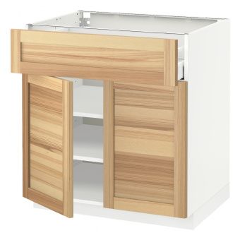 картинка METOD МЕТОД / MAXIMERA МАКСИМЕРА Напольный шкаф с ящиком/2дверцами - белый/Торхэмн ясень 80x60 см от магазина Wmart
