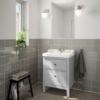 картинка ХЕМНЭС / РЭТТВИКЕН Комплект мебели для ванной,4 предм., серый, РУНШЕР смеситель, 62 см от магазина Wmart
