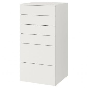 картинка СМОСТАД / ОПХУС Комод с 6 ящиками, белый, белый, 60x55x123 см от магазина Wmart