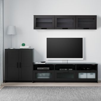 картинка БРИМНЭС Шкаф для ТВ, комбинация, черный, 258x41x190 см от магазина Wmart