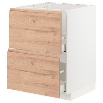 картинка METOD МЕТОД / MAXIMERA МАКСИМЕРА Напольный шкаф п/мойку+2фасада/2 ящ - белый/Воксторп под дуб 60x60 см от магазина Wmart