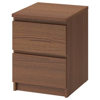картинка MALM МАЛЬМ Комод с 2 ящиками - коричневая морилка ясеневый шпон 40x55 см от магазина Wmart
