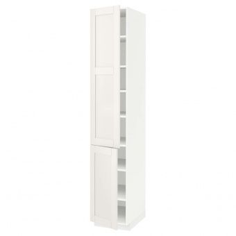 картинка МЕТОД Высокий шкаф с полками/2 дверцы, белый, Сэведаль белый, 40x60x220 см от магазина Wmart