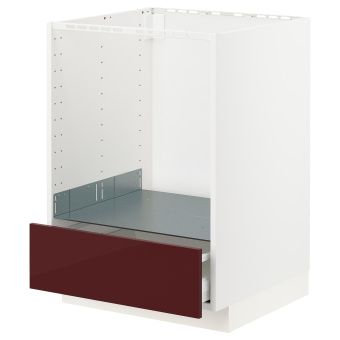 картинка METOD МЕТОД / MAXIMERA МАКСИМЕРА Напольный шкаф д/духовки, с ящиком - белый Калларп/глянцевый темный красно-коричневый 60x60 см от магазина Wmart