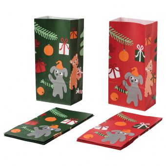 картинка VINTER 2021 ВИНТЕР 2021 Бумажный пакет - анималистический орнамент зеленый/красный 12x24 см от магазина Wmart