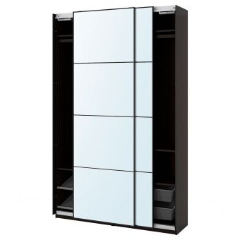 ПАКС / АУЛИ Гардероб, комбинация, черно-коричневый, зеркальное стекло, 150x44x236 см