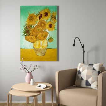 картинка БЬЁРКСТА Картина с рамой, натюрморт, Ваза с двенадцатью подсолнухами цвет алюминия, 78x118 см от магазина Wmart
