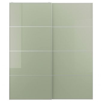 картинка HOKKSUND ХОККСУНД Пара раздвижных дверей - глянцевый светло-зеленый 200x236 см от магазина Wmart