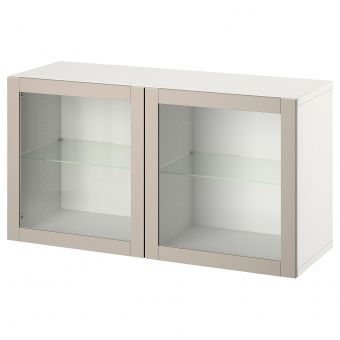 картинка BESTÅ БЕСТО Комбинация настенных шкафов - белый Синдвик/светло-серый/бежевый прозрачное стекло 120x42x64 см от магазина Wmart