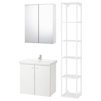 картинка FISKÅN ФИСКОН / TVÄLLEN ТВЭЛЛЕН Комплект мебели для ванной,7 предм. - белый/ПИЛКОН смеситель 64x43x65 см от магазина Wmart