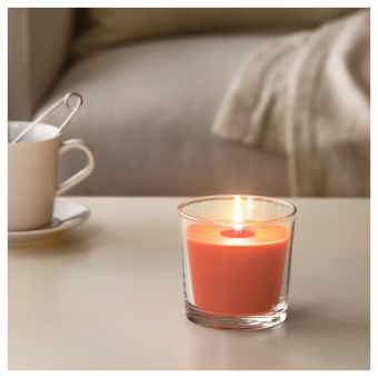СИНЛИГ Ароматическая свеча в стакане, Персик и апельсин, оранжевый, 9 см