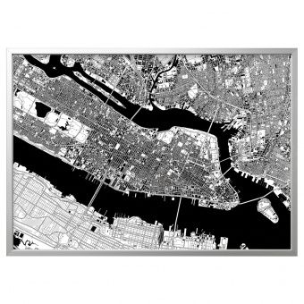 картинка BJÖRKSTA БЬЁРКСТА Картина с рамой - Манхэттен с высоты/цвет алюминия 140x100 см от магазина Wmart