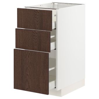 картинка METOD МЕТОД / MAXIMERA МАКСИМЕРА Напольный шкаф с 3 ящиками - белый/Синарп коричневый 40x60 см от магазина Wmart