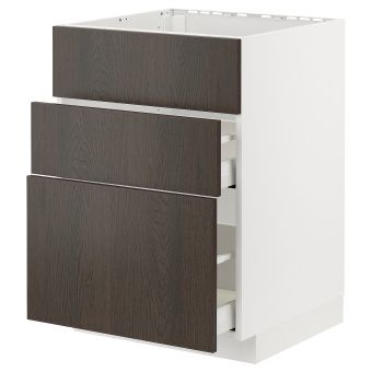 картинка METOD МЕТОД / MAXIMERA МАКСИМЕРА Шкаф д/варочн панели/вытяжка/ящик - белый/Синарп коричневый 60x60 см от магазина Wmart