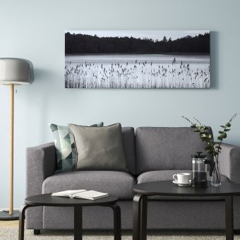 картинка БЬЁРКСТА Картина с рамой, Лесное озеро, цвет алюминия, 140x56 см от магазина Wmart