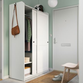 картинка ХАУГА Гардероб с раздвижными дверями, белый, 118x55x199 см от магазина Wmart
