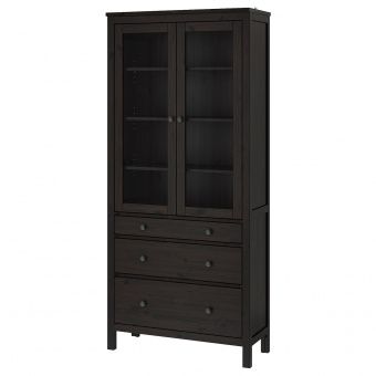 картинка HEMNES ХЕМНЭС Шкаф-витрина с 3 ящиками - черно-коричневый 90x197 см от магазина Wmart