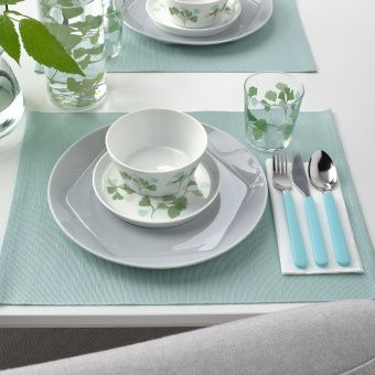 картинка СТИЛЕНЛИГ Миска, орнамент «листья» белый, зеленый, 13 см от магазина Wmart