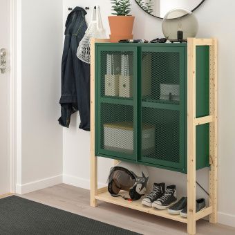 картинка ИВАР 1 секция/полки/шкаф, сосна, зеленый сетка, 89x30x124 см от магазина Wmart