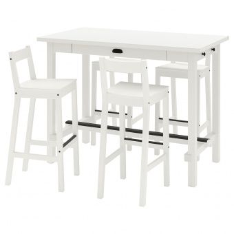 картинка NORDVIKEN НОРДВИКЕН / NORDVIKEN НОРДВИКЕН Барн стол+4 барн стула - белый/белый от магазина Wmart
