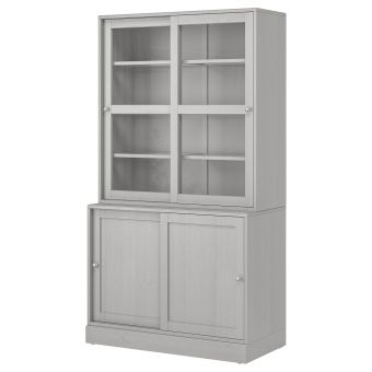 картинка HAVSTA ХАВСТА Комбинация с раздвижными дверьми - серый 121x47x212 см от магазина Wmart