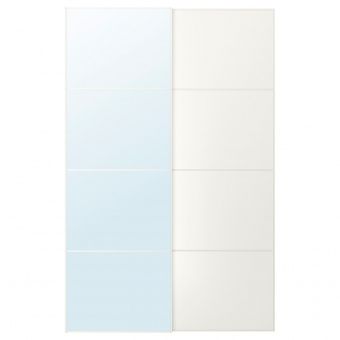 картинка АУЛИ / МЕХАМН Пара раздвижных дверей, зеркальное стекло, белый, 150x236 см от магазина Wmart