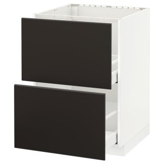 картинка METOD МЕТОД / MAXIMERA МАКСИМЕРА Напольн шк п-мойку+2фрнт пнл/2 ящ - белый/Кунгсбакка антрацит 60x60 см от магазина Wmart
