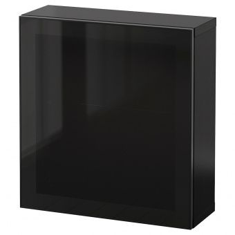 картинка BESTÅ БЕСТО Комбинация настенных шкафов - черно-коричневый Глассвик/черный дымчатое стекло 60x22x64 см от магазина Wmart