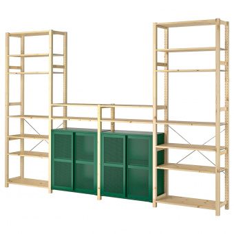 картинка ИВАР 4 секции/полки/шкаф, сосна, зеленый сетка, 344x30x226 см от магазина Wmart