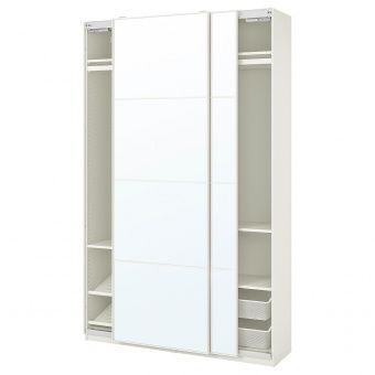 ПАКС / АУЛИ Гардероб, комбинация, белый, зеркальное стекло, 150x44x236 см