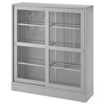 ХАВСТА Шкаф-витрина с цоколем, серый, прозрачное стекло, 121x37x134 см