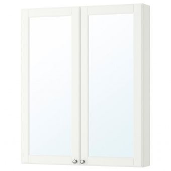картинка GODMORGON ГОДМОРГОН Зеркальный шкаф с 2 дверцами - Кашён белый 80x14x96 см от магазина Wmart