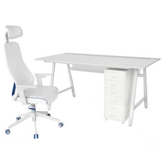 картинка UTESPELARE УТЕСПЕЛАРЕ / MATCHSPEL МАТЧСПЕЛ Геймерский стол, стул и тумба - светло-серый/белый от магазина Wmart