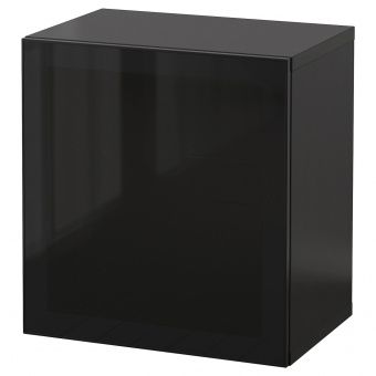 картинка BESTÅ БЕСТО Комбинация настенных шкафов - черно-коричневый/Глассвик дымчатое стекло 60x42x64 см от магазина Wmart