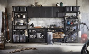 картинка БРУР Стол-стеллаж, черный, сосновая фанера, 110x55 см от магазина Wmart