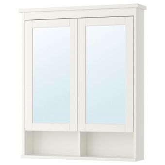 ХЕМНЭС Зеркальный шкаф с 2 дверцами, белый, 83x16x98 см