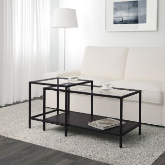 ВИТШЁ Комплект столов, 2 шт, черно-коричневый, стекло, 90x50 см