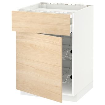 картинка METOD МЕТОД / MAXIMERA МАКСИМЕРА Шкаф д/варочной панели/ящик/2пр крз - белый/Аскерсунд под светлый ясень 60x60 см от магазина Wmart
